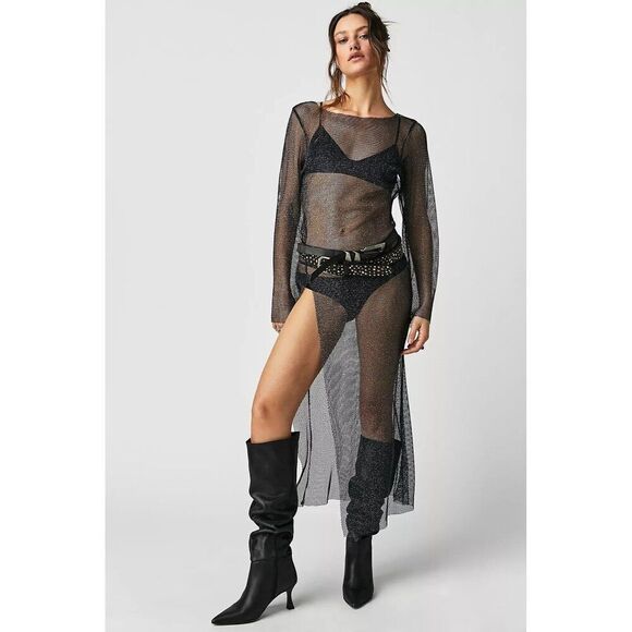 Sheer Black Dress with Belt - Picture 1 of 6